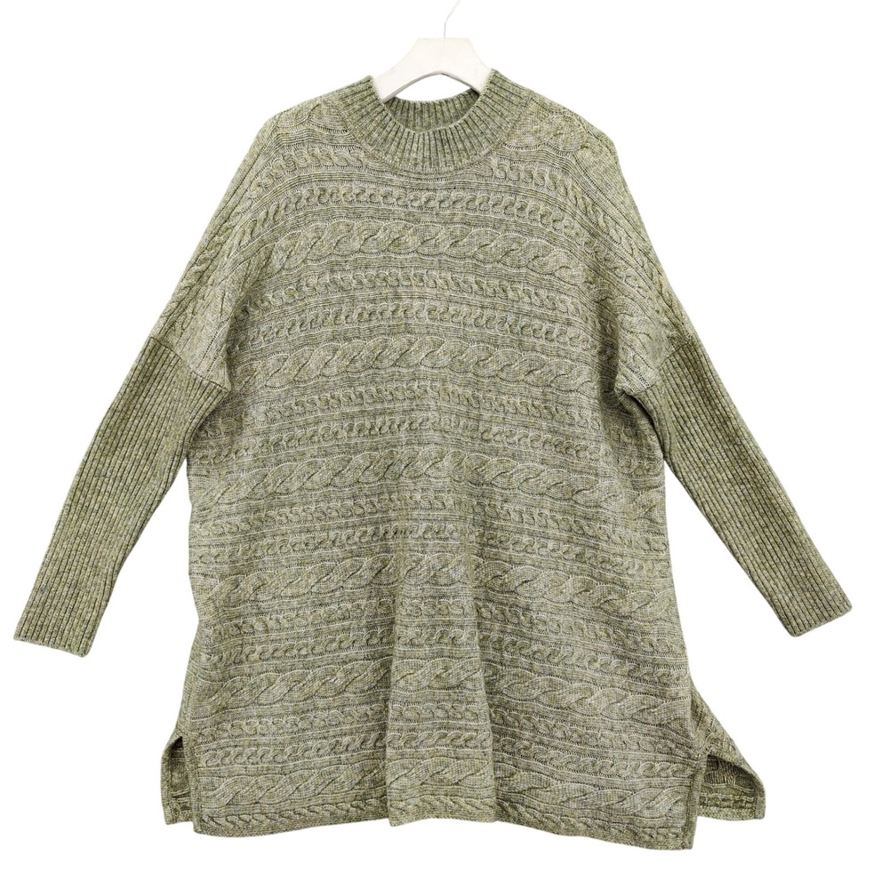 Soft Surroundings Women Cottagecore Cabin Wool Blend Sweater 2X Green Cable Knit